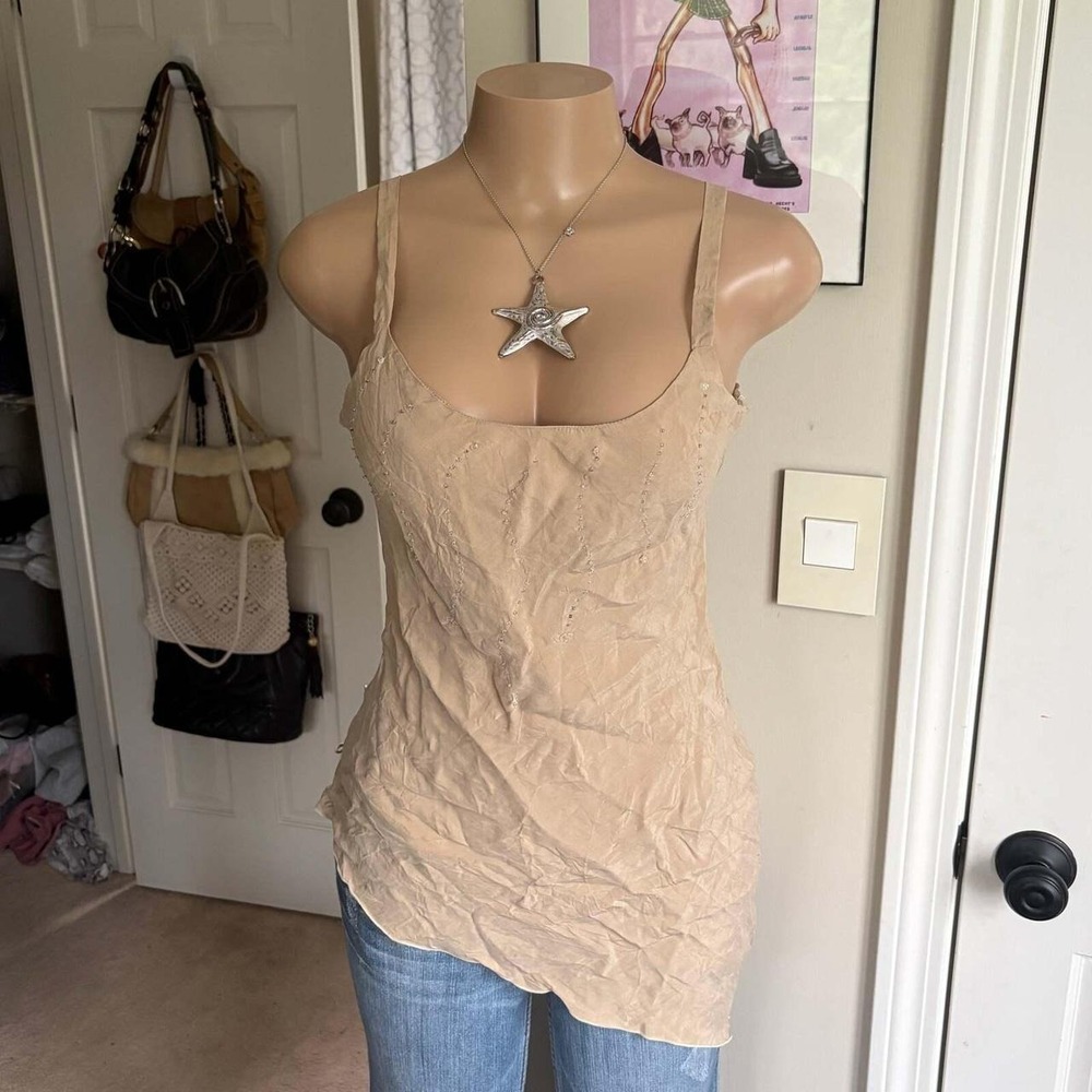 00s italian beaded tan asymmetrical cami (size‎ M)